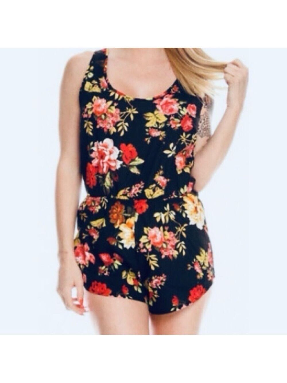 Black Floral Romper NWOT
